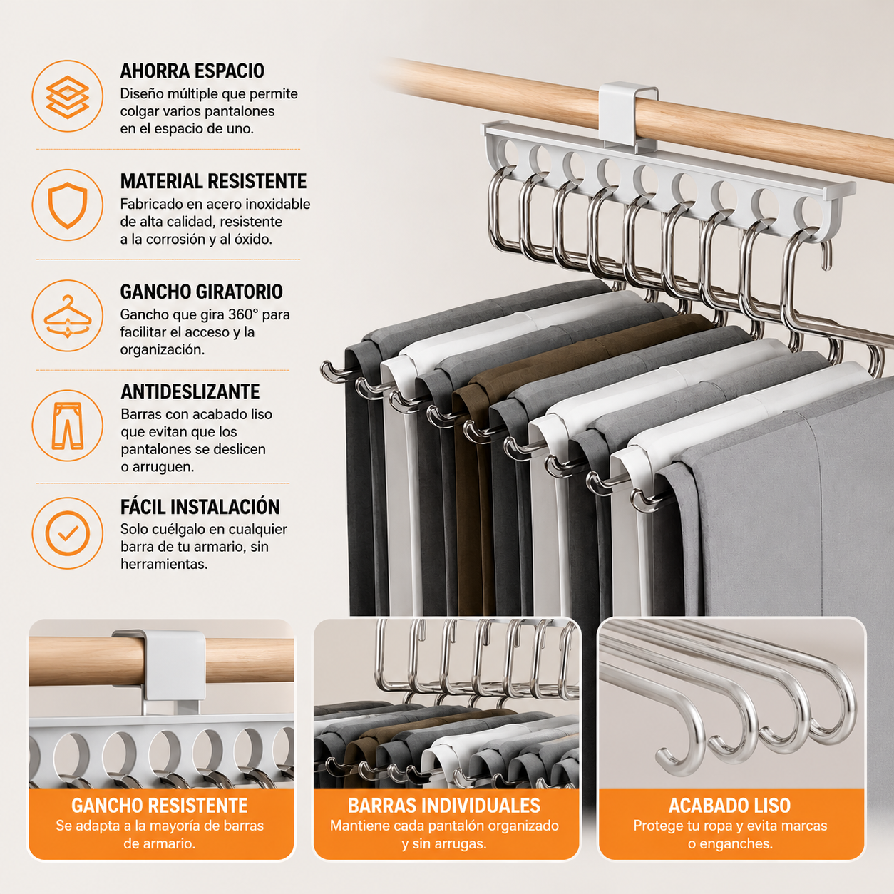 Percha Organizadora para Pantalones — Ahorra Espacio y Ordena tu Clóset